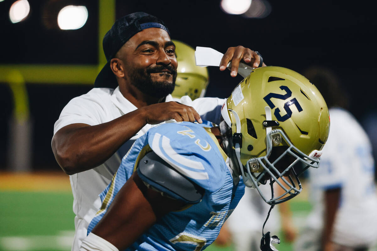 Foothill safety William Barker (25) is celebrated after forcing an interception during a game a ...