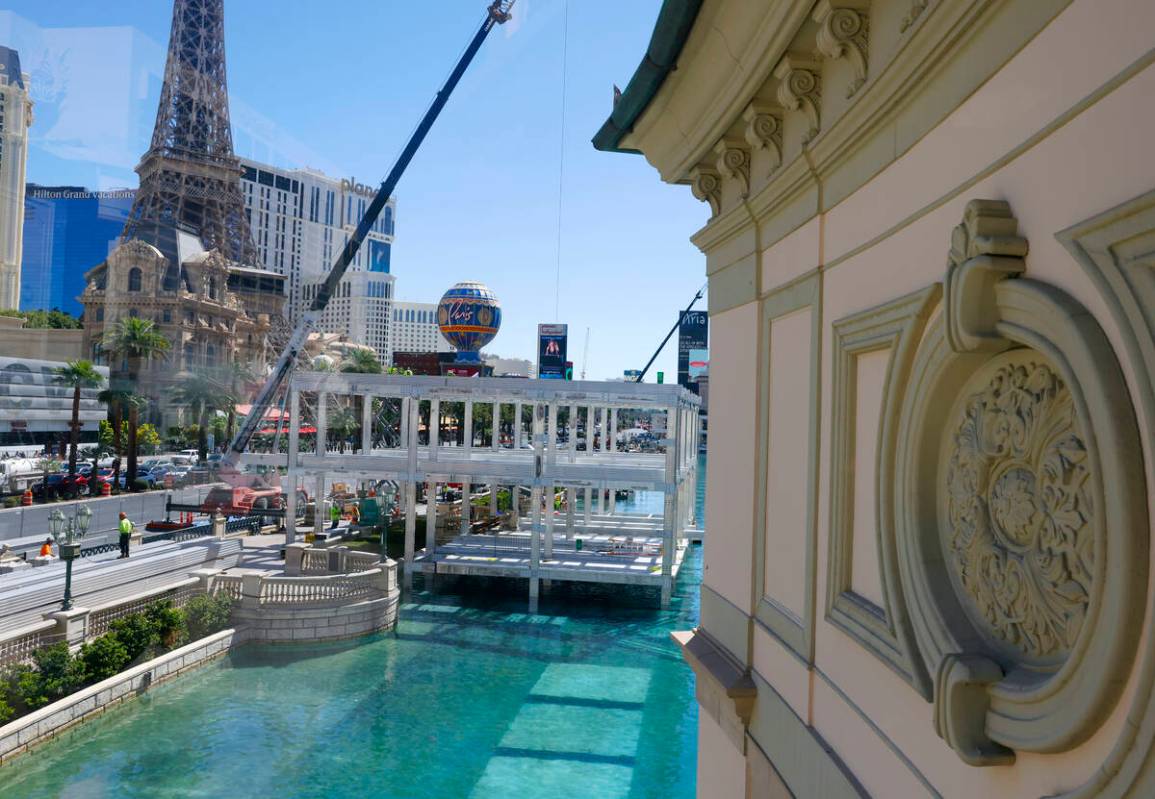 The Formula 1 construction site is seen at the Fountains of Bellagio, on Monday, Sept. 25, 2023 ...