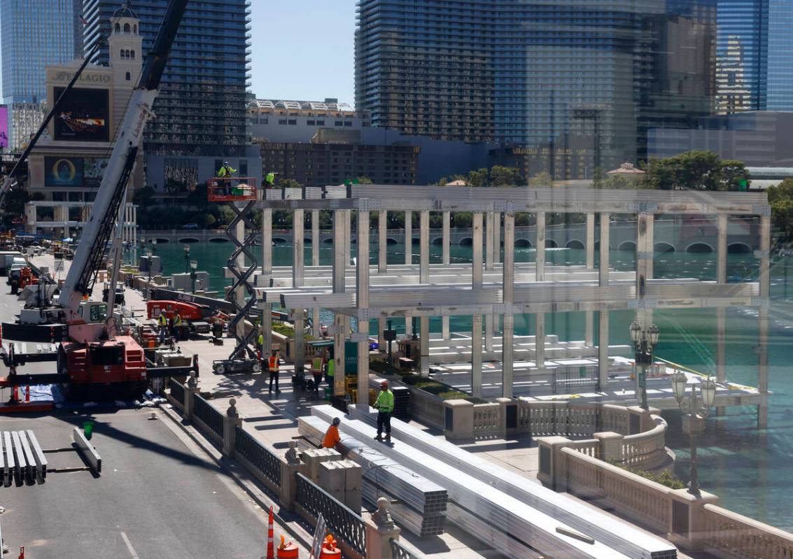 The Formula 1 construction site is seen at the Fountains of Bellagio, on Monday, Sept. 25, 2023 ...