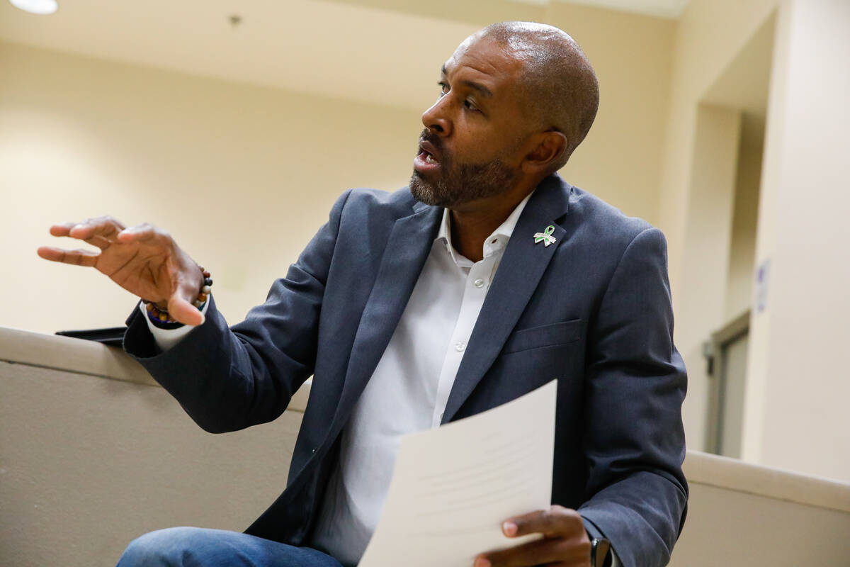 Sheldon Jacobs moderates a mental health town hall for educators on Tuesday, Sept. 26, 2023, in ...