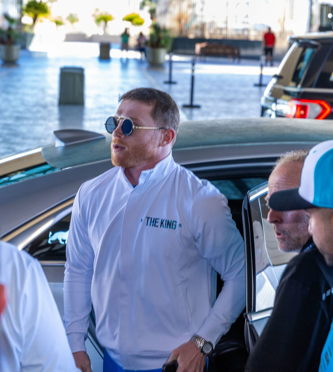 Boxer Canelo Alvarez exits his limo during fighter grand arrivals at the MGM Grand on Tuesday, ...