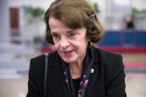Sen. Dianne Feinstein, D-Calif., speaks with a reporter on Capitol Hill, Tuesday, Feb. 5, 2019 ...