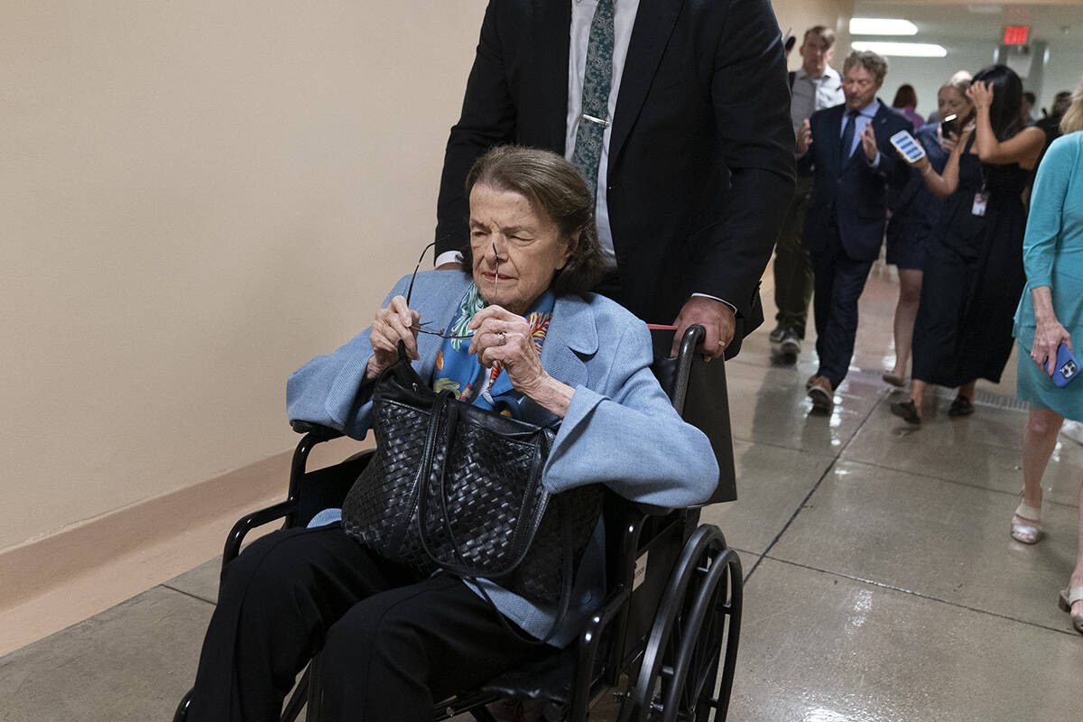 Sen. Dianne Feinstein, D-Calif., heads to a vote on Capitol Hill, Wednesday, Sept. 6, 2023 in W ...