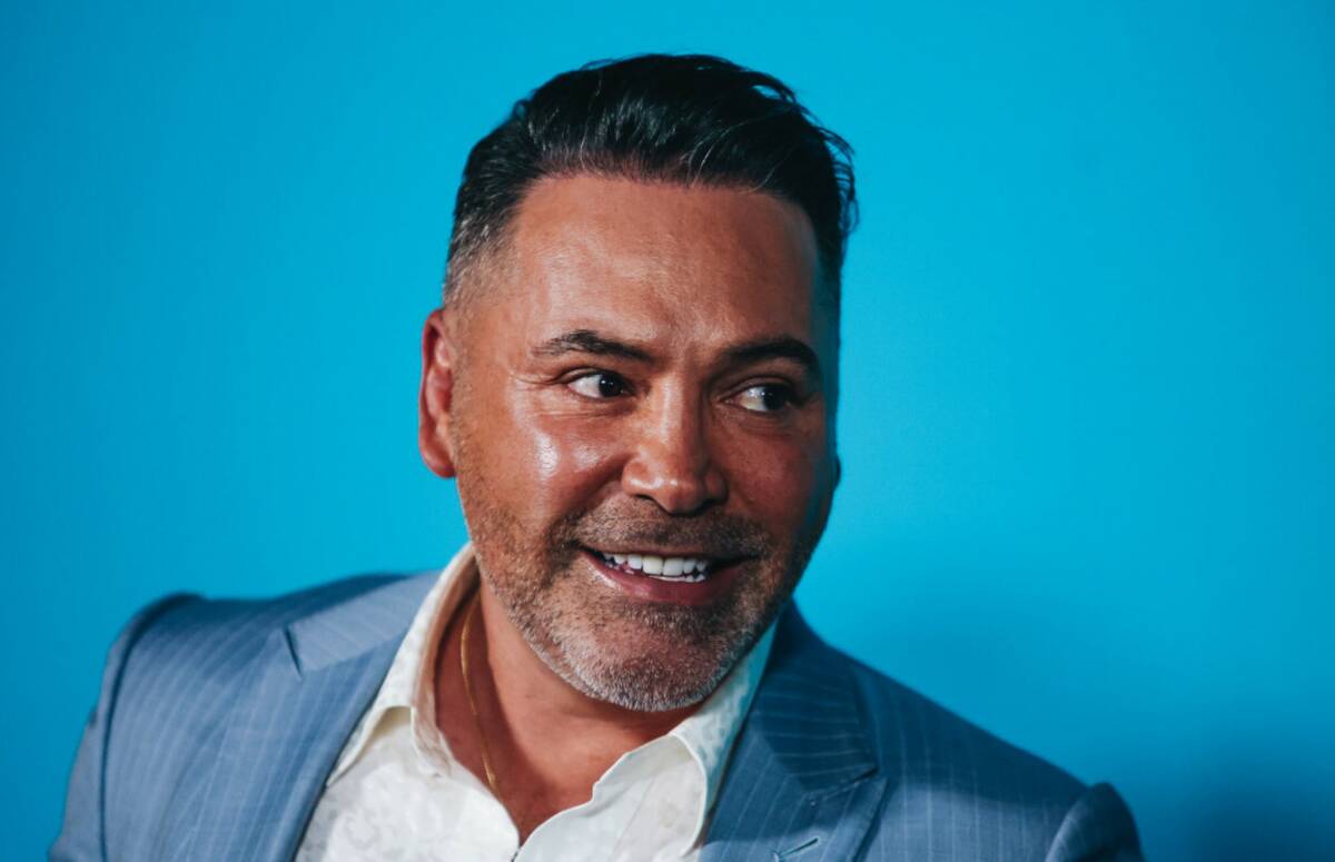 Oscar De La Hoya poses for photographs outside of the Sphere during its opening night on Friday ...