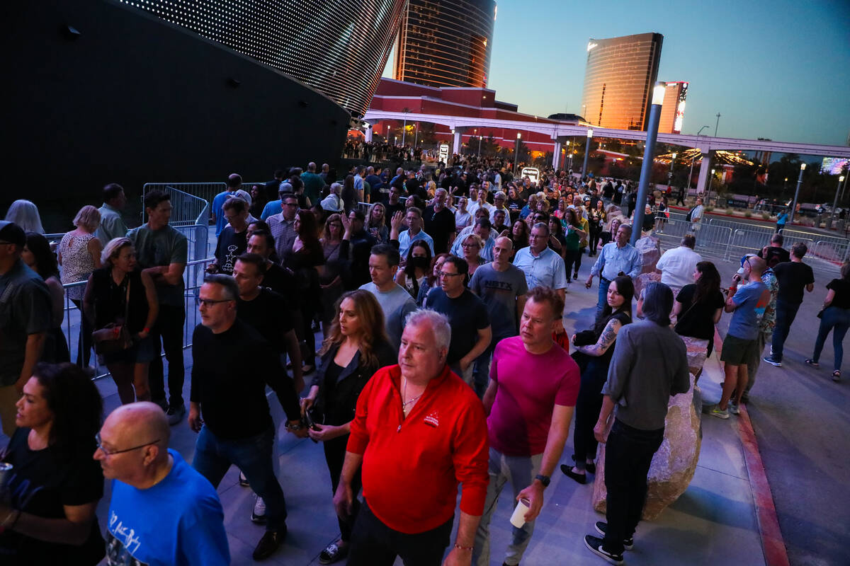 Excited fans wait outside of the Sphere on the night of its inaugural performance featuring U2 ...