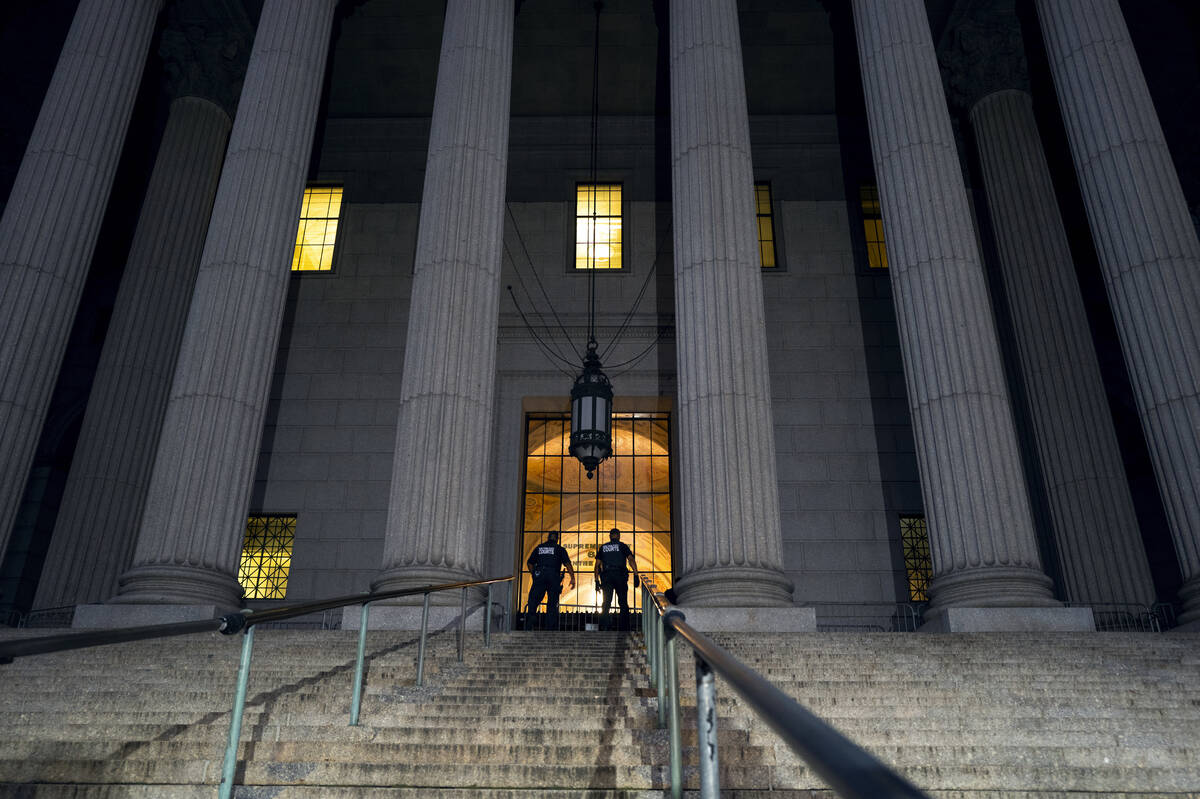 Court officers prepare for the arrival of former President Donald Trump at a New York court hou ...