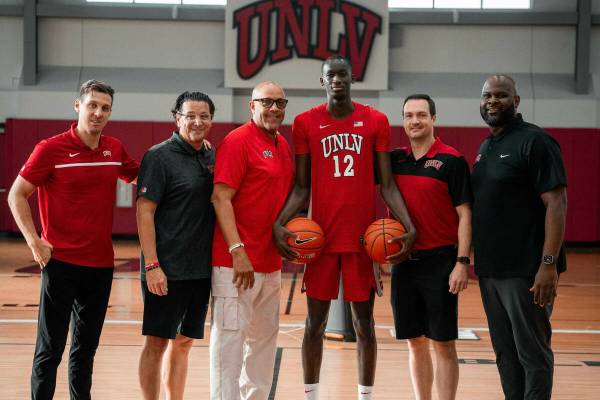 UNLV commit Pape N'Diaye poses with the coaching staff during a recruiting visit. (Pape N'Diaye)