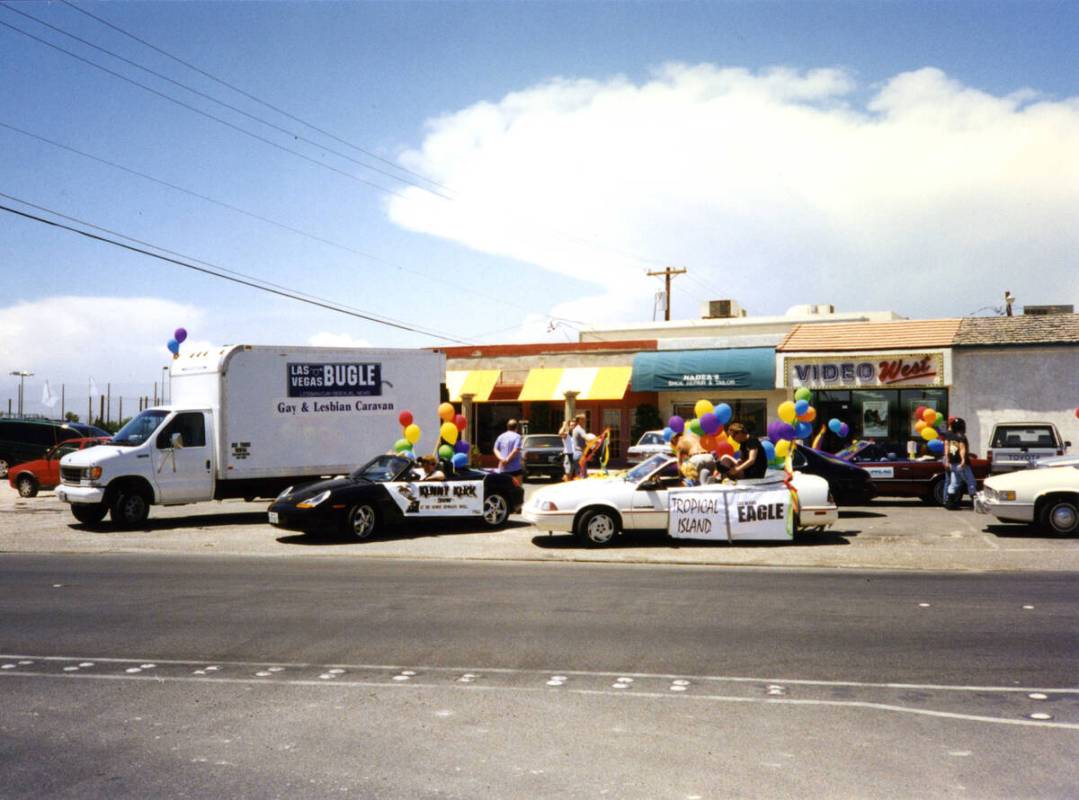 The first Gay Pride parade gathering behind the Flex nightclub at 4371 West Charleston Blvd on ...