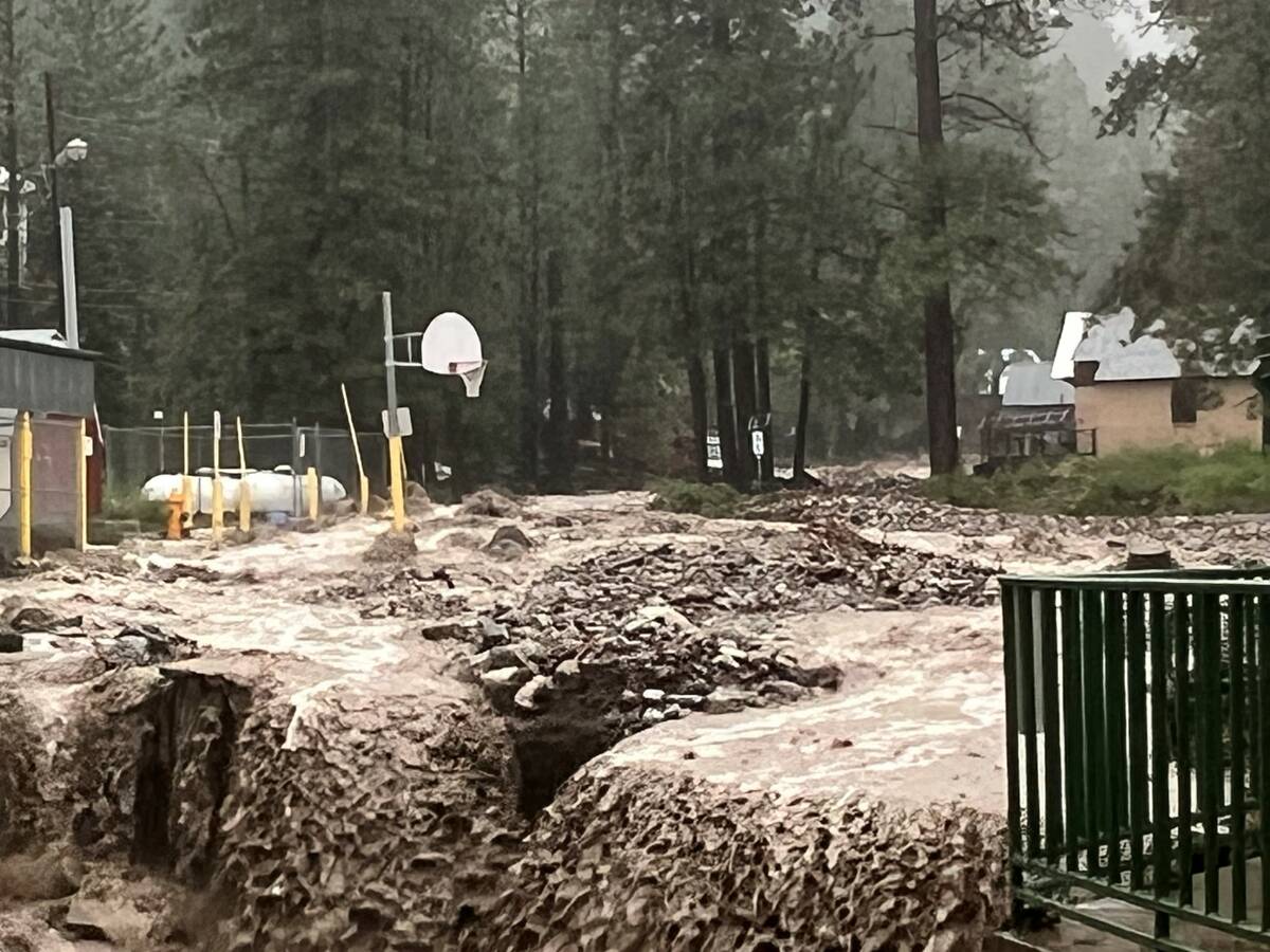 Flood damage in Mount Charleston following tropical storm Hilary on Monday, Aug. 21, 2023. (Mou ...