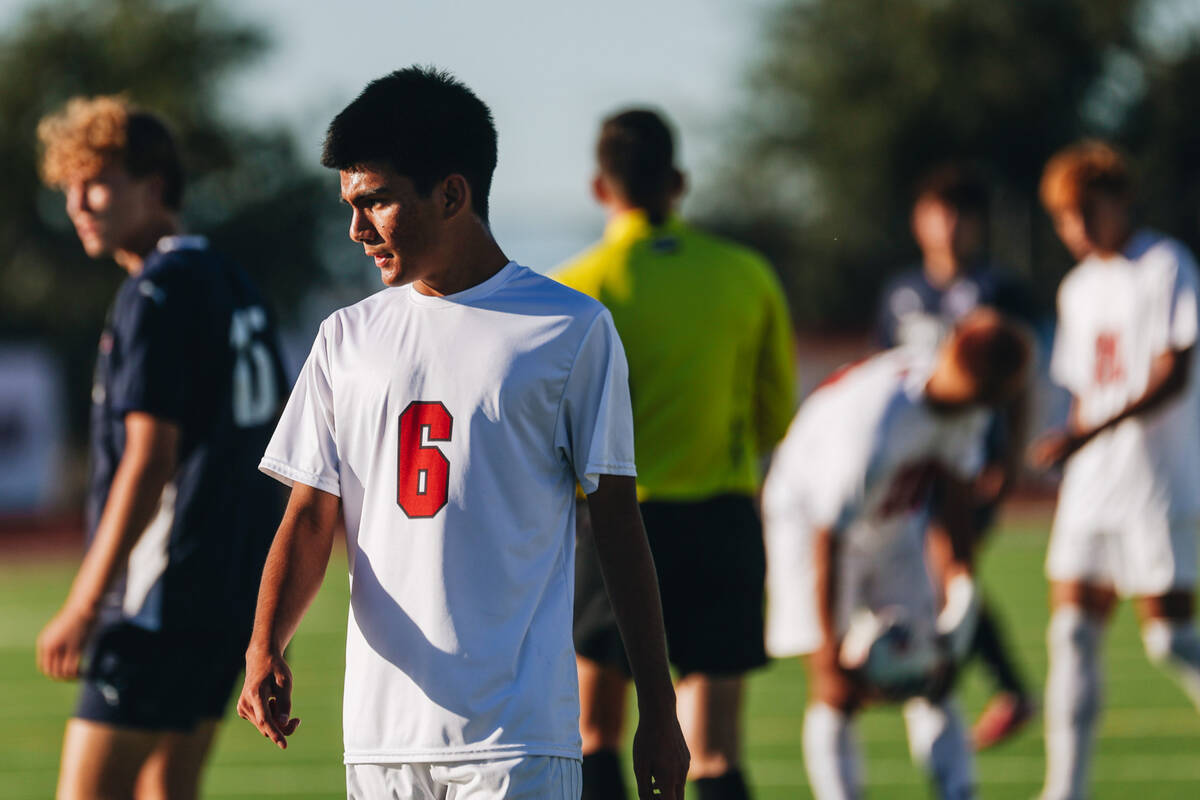 Arbor View midfielder Salman Shah (6) walks on the field during a game against Coronado at Coro ...