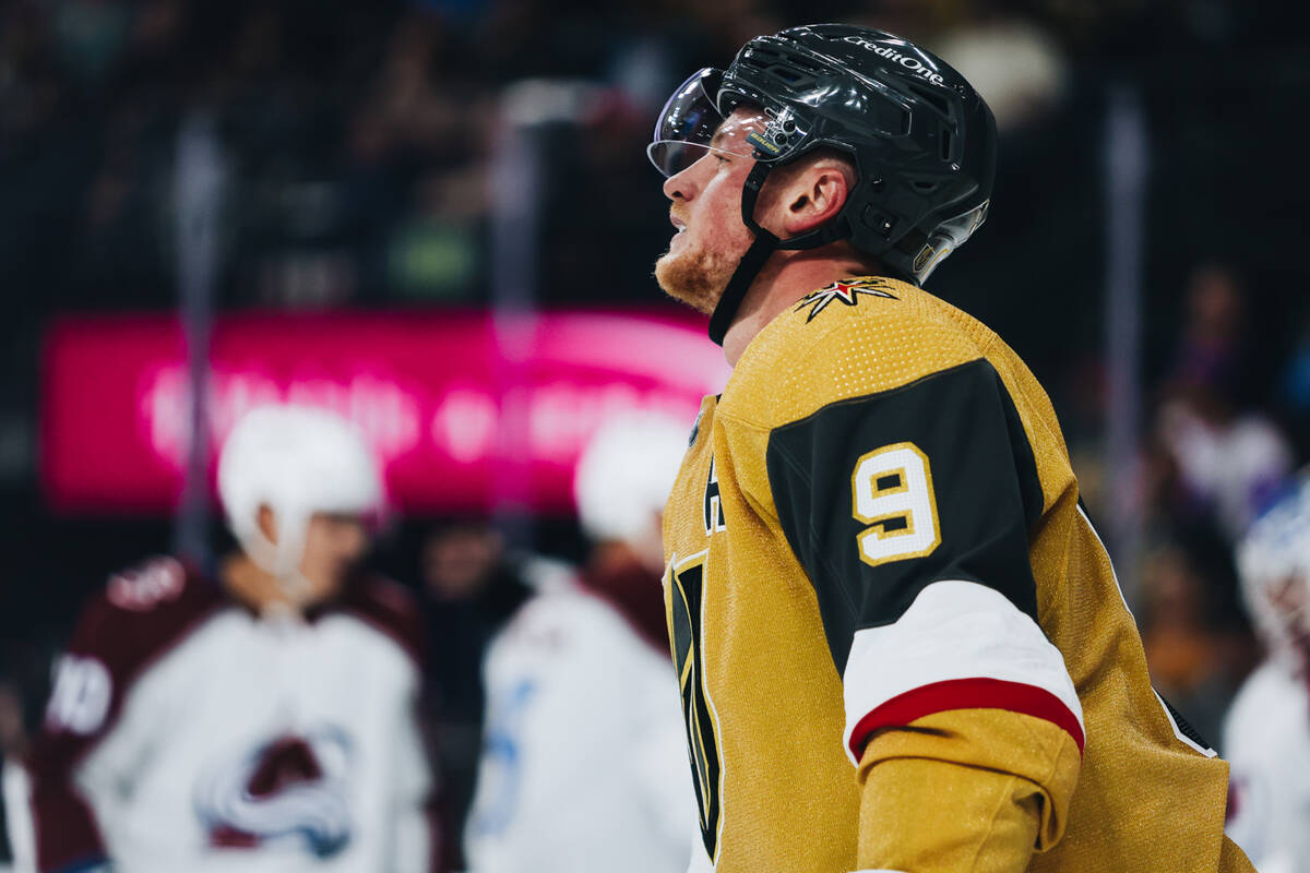 Golden Knights center Jack Eichel (9) is seen during a game against the Colorado Avalanche at T ...