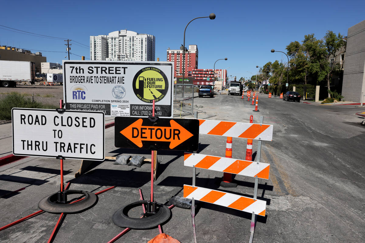 Construction continues on Seventh Street between Bridger and Carson avenues in downtown Las Veg ...