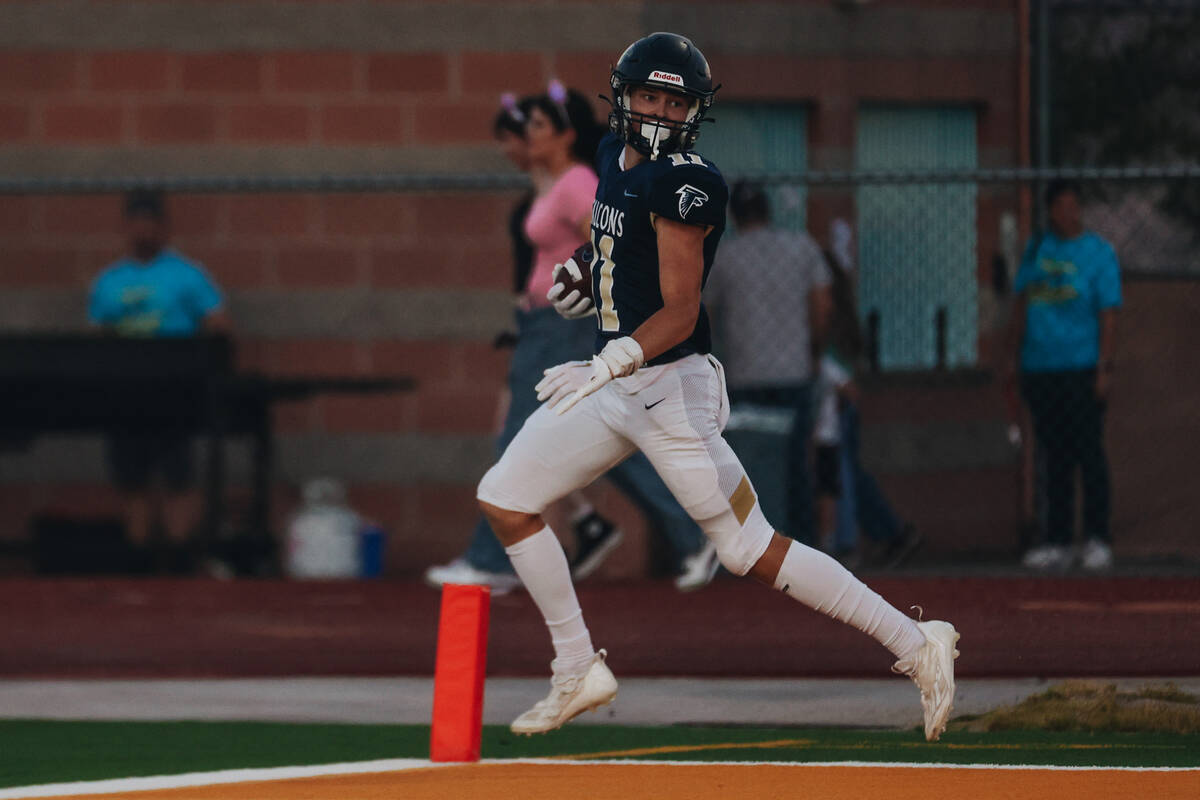 Foothill wide receiver Devon Wake runs into the endzone for a touchdown at Foothill High School ...