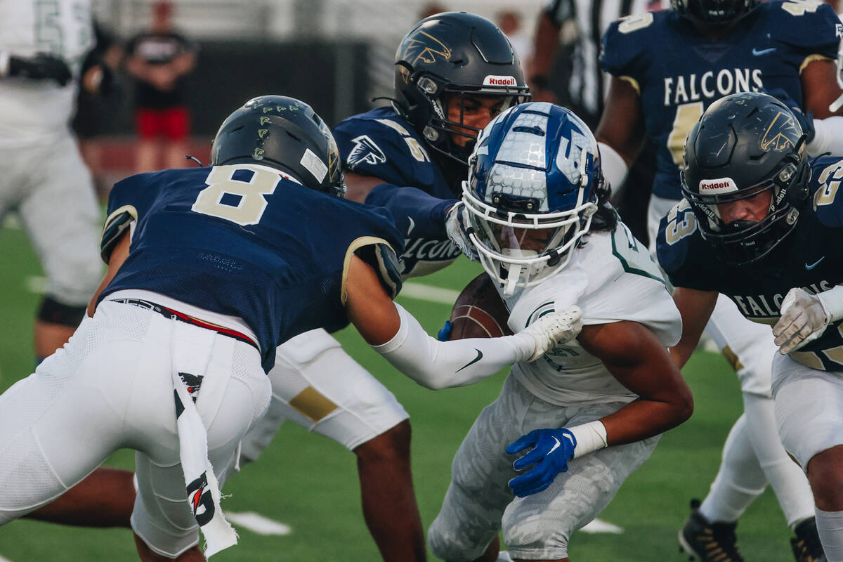 Foothill cornerback Kazuo Greenbaum (8) closes in on a Green Valley player during a game at Foo ...