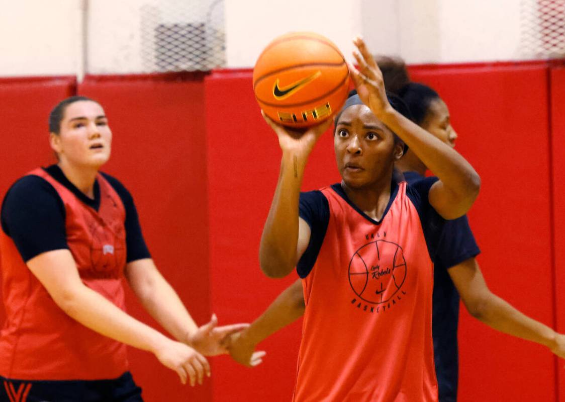 UNLV Lady Rebels forward Macie James (20) prepares to shoot during team practice, on Friday, Oc ...