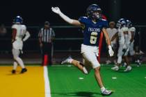 Foothill wide receiver Ethan Stubbs celebrates a touchdown during a game against Green Valley a ...