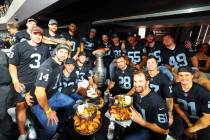 Members of the Golden Knights are shown in custom Raiders jerseys at Wynn Field Club at Allegia ...