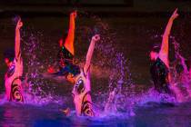 Performers with Cirque du Soleil rehearse a scene during a sneak preview of the "One Night ...