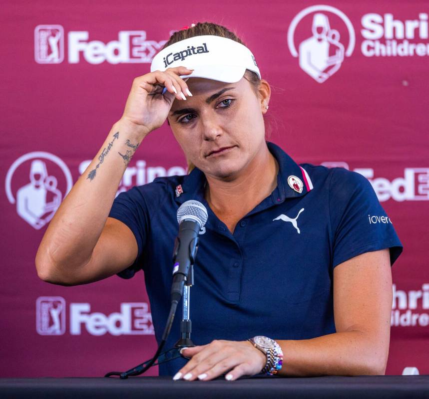 Lexi Thompson takes media questions as she will be the seventh woman to play in a PGA Tour even ...