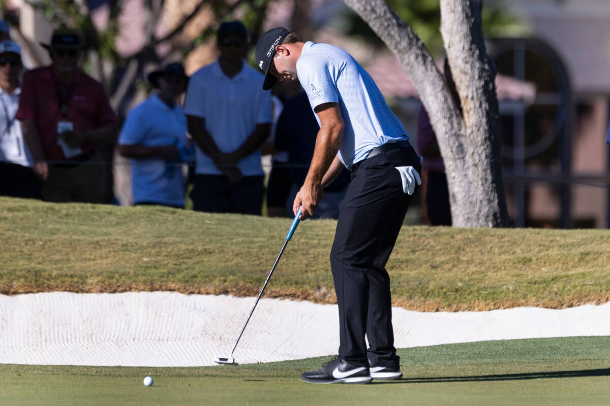 Taylor Montgomery watches his putt at the tenth green during the first round of the Shriners Ch ...