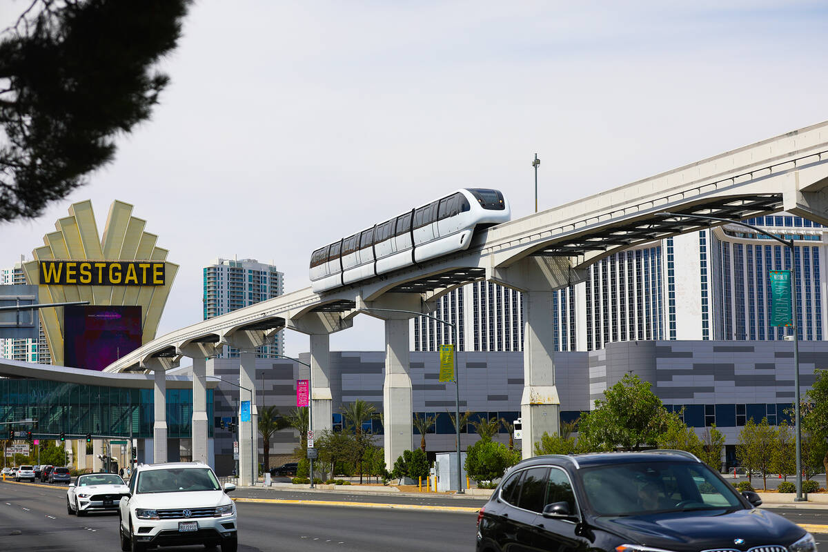 The Las Vegas Monorail near Paradise road on the route to the Las Vegas Convention Center Stati ...