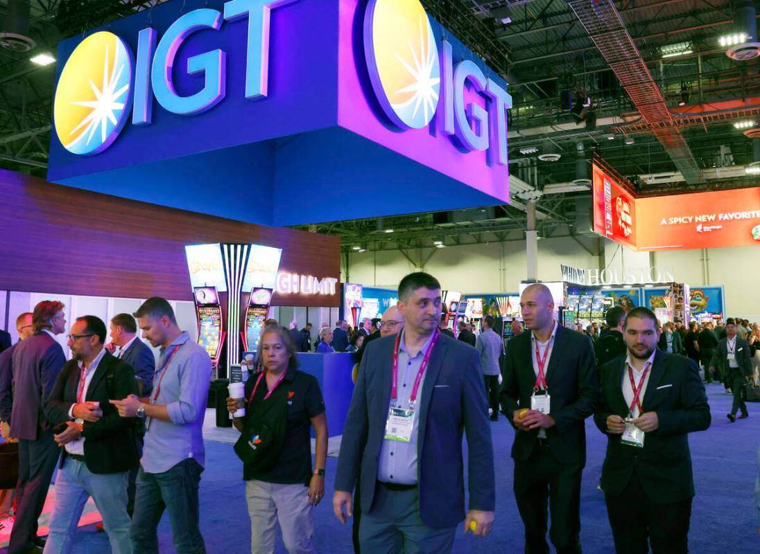 Conventioneers arrive at G2E Las Vegas, on Tuesday, Oct. 10, 2023, at Sands Expo, in Las Vegas. ...