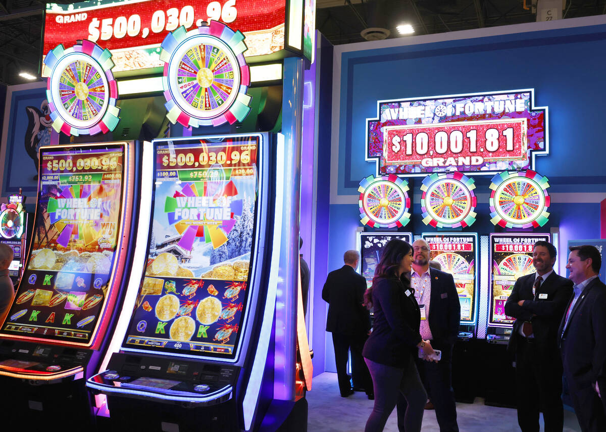 IGT's Wheel of Fortune games are displayed at IGT booth at G2E Las Vegas, on Tuesday, Oct. 10, ...