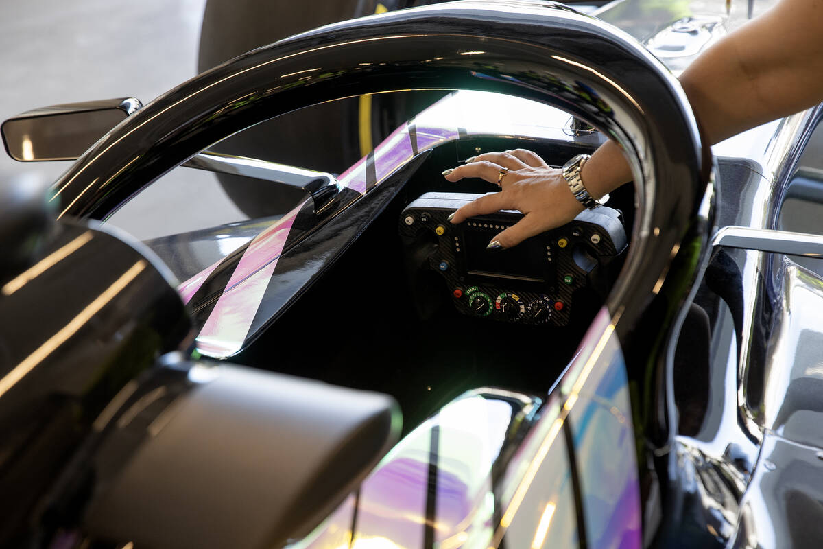Las Vegas Grand Prix Senior Director of Race Operations Silvia Bellot points out the interior f ...