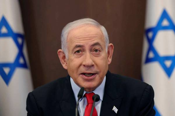 sraeli Prime Minister Benjamin Netanyahu attends the weekly cabinet meeting at the prime minist ...