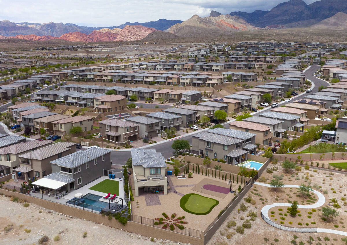 An aerial photo shows homes near Charleston Boulevard on Thursday, June 15, 2023, in Las Vegas. ...