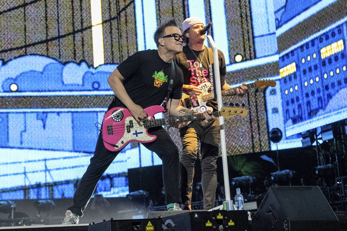 Mark Hoppus, left, and Tom DeLonge of Blink-182 perform at the Coachella Music and Arts Festiva ...