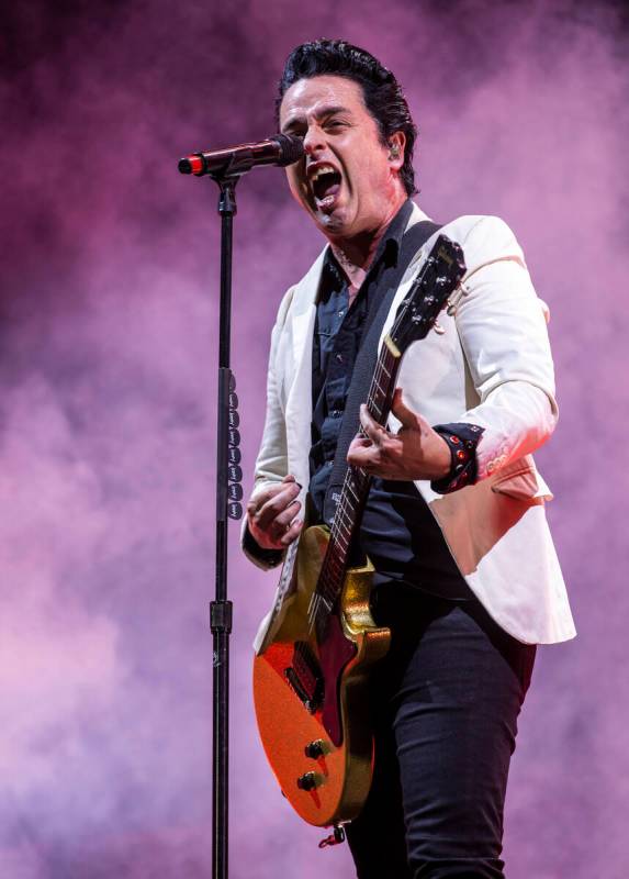 Green Day lead singer Billie Joe Armstrong performs on the Downtown Stage during day two of Lif ...