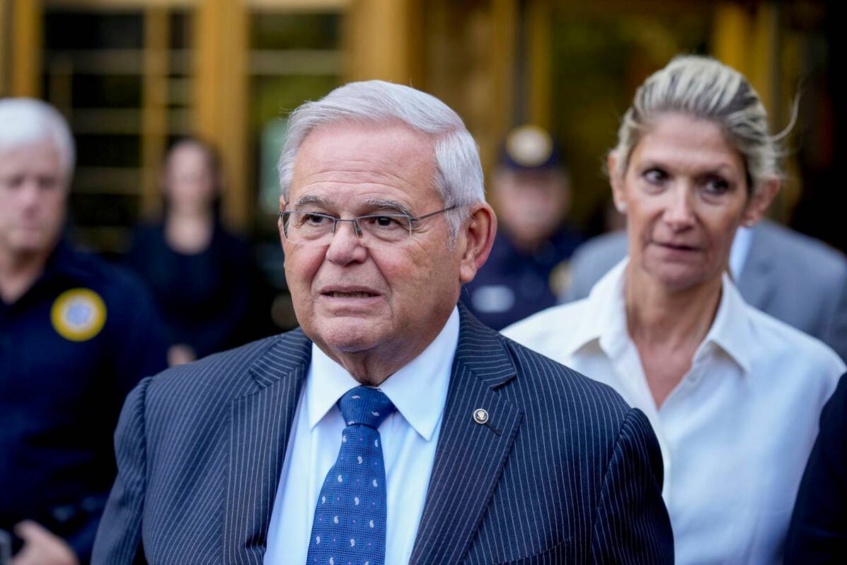 FILE - Sen. Bob Menendez and his wife, Nadine Menendez, leave federal court on Wednesday, Sept. ...