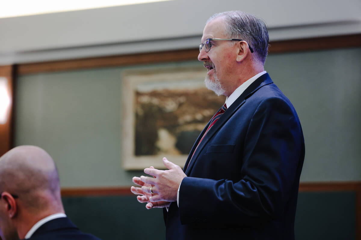 Wade Gochnour, assistant city attorney for the city of Henderson, speaks during a hearing at th ...