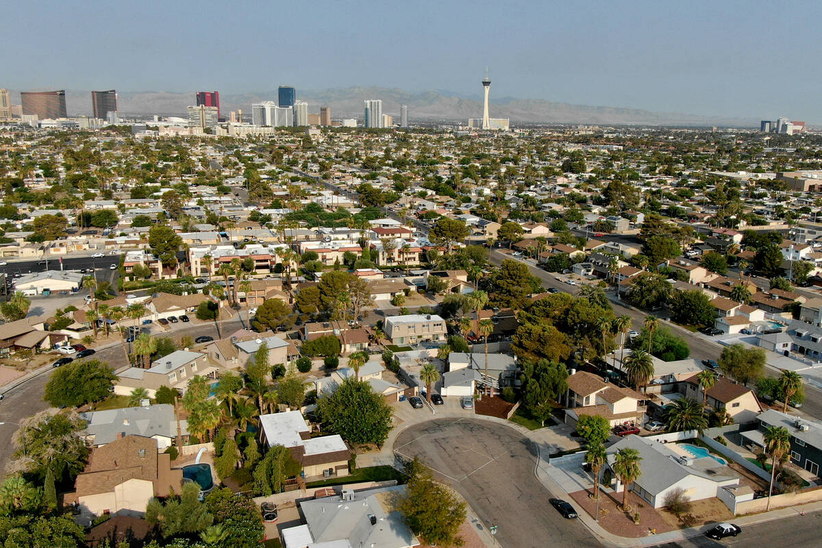 An aerial view of housing near Eastern Avenue and Desert Inn road in Las Vegas in 2021. (Las Ve ...