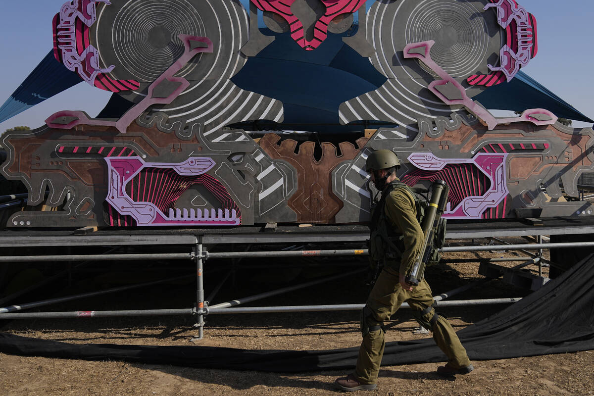 The site of a music festival near the border with the Gaza Strip in southern Israel is seen on ...