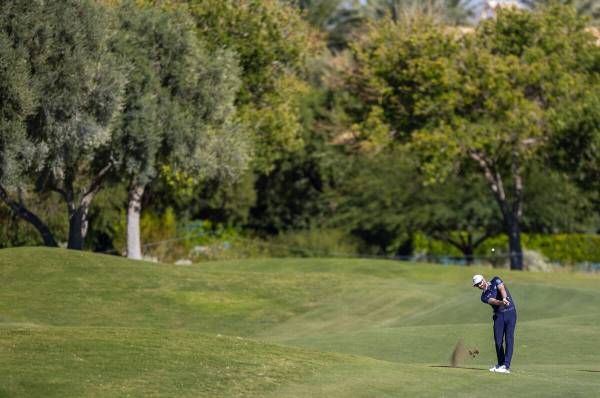 Adam Hadwin hits the ball on the fairway at hole 18 during day 3 play at the Shriners Children' ...