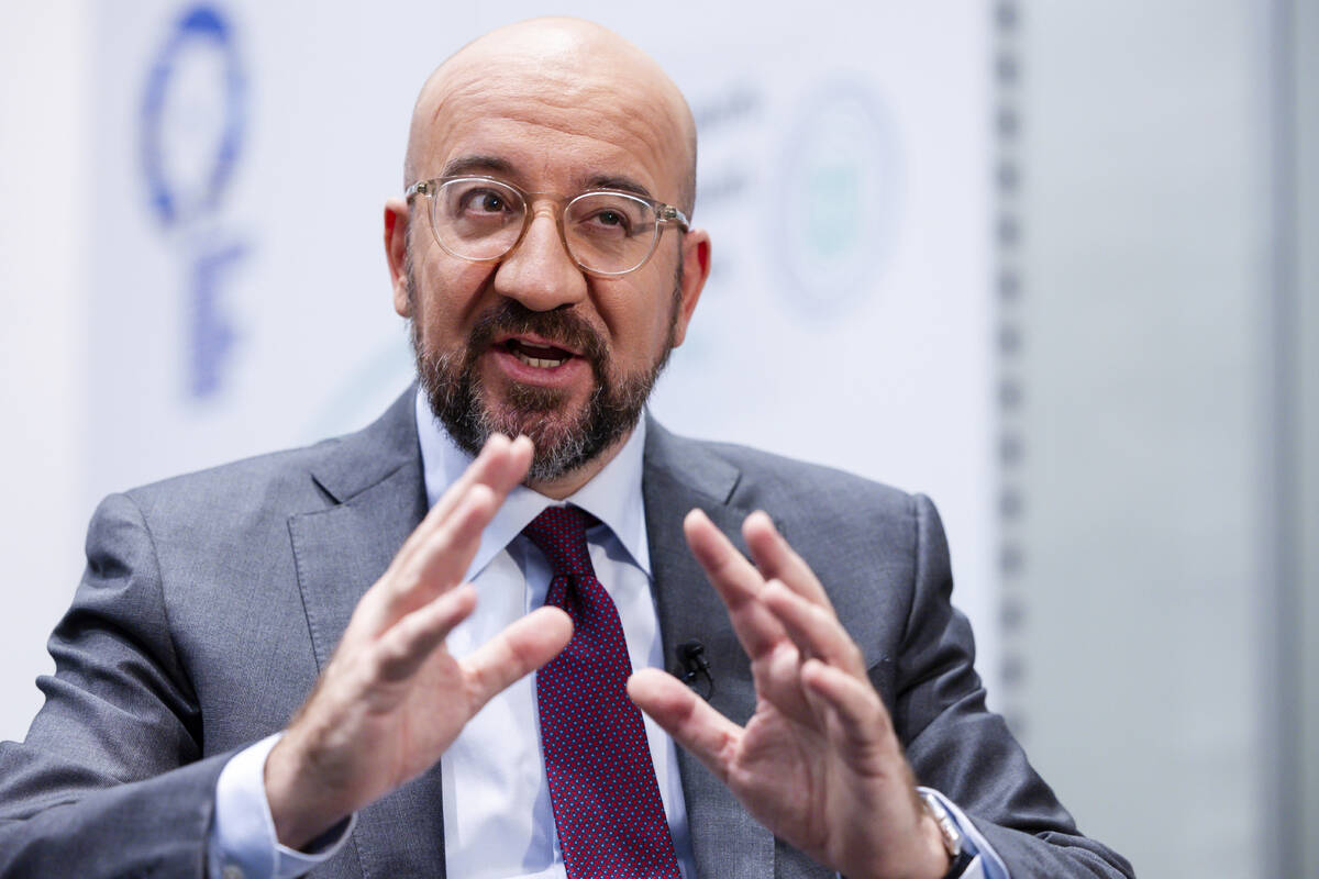 European Council President Charles Michel speaks during an exclusive interview with the Associa ...