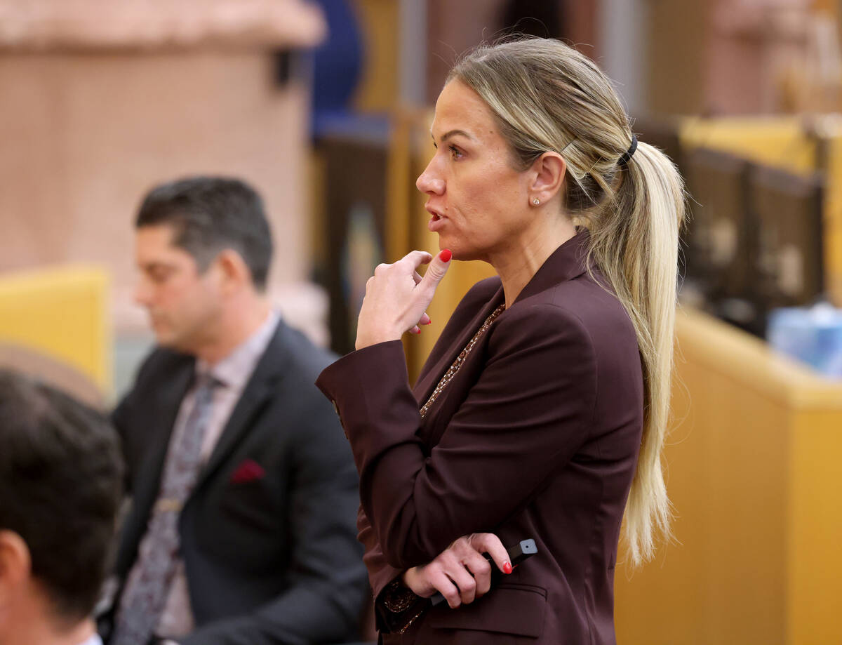 Deputy District Attorney Erika Mendoza ask a question during a fact-finding review at the Clark ...