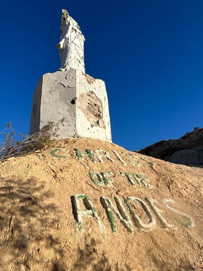 Today, the massive statue of Christ of the Andes is decaying and riddled with bullet holes. (Anton)