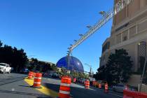 Las Vegas Grand Prix circuit set up continues on Sands Avenue near Las Vegas Boulevard on Tuesd ...