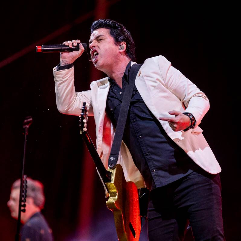 Green Day lead singer Billie Joe Armstrong performs on the Downtown Stage during day two of Lif ...