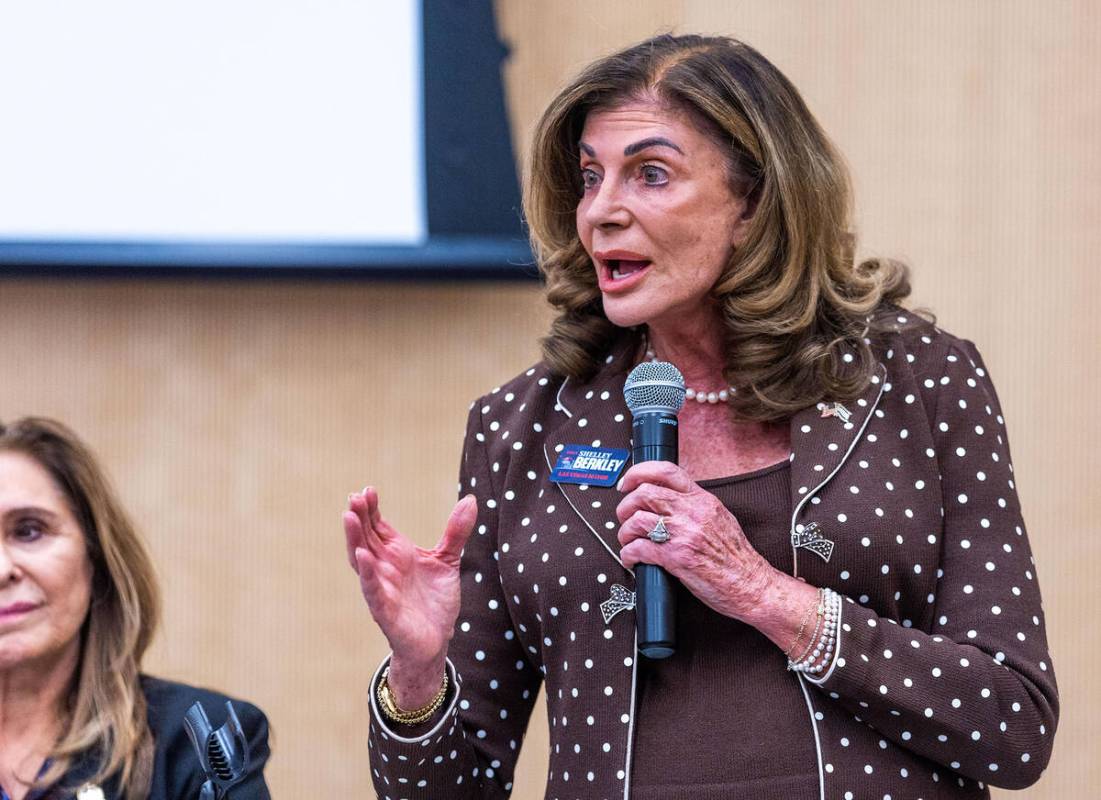 Shelley Berkley gives a response during a forum at the East Las Vegas Library on Tuesday, Oct. ...