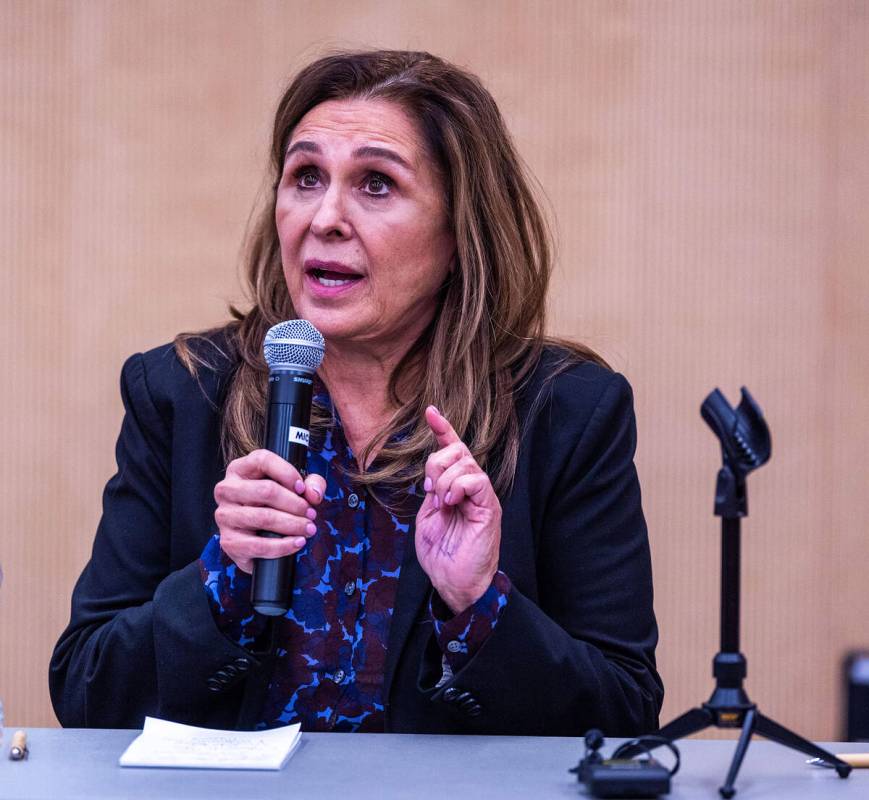 Victoria Seaman speaks during a forum at the East Las Vegas Library on Tuesday, Oct. 17, 2023, ...