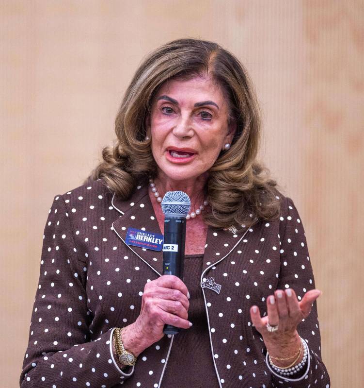 Shelley Berkley gives a response during a forum at the East Las Vegas Library on Tuesday, Oct. ...