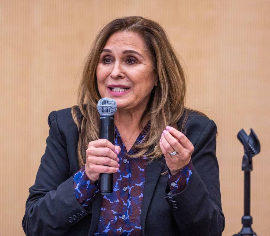 Victoria Seaman speaks during a forum at the East Las Vegas Library on Tuesday, Oct. 17, 2023, ...