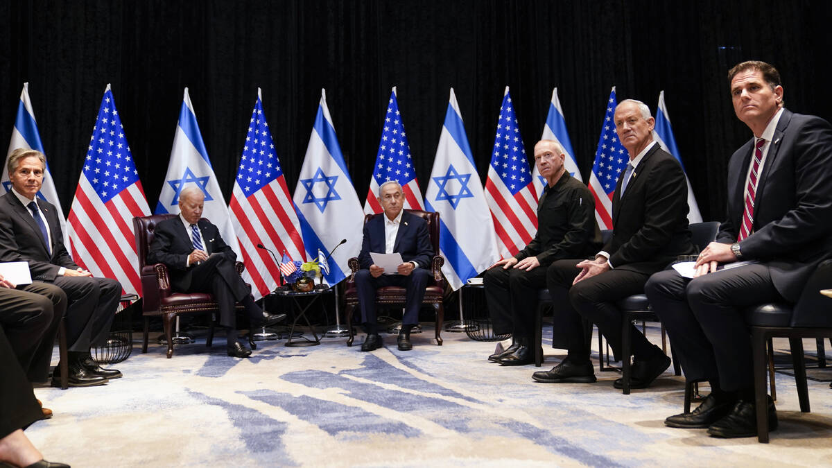 President Joe Biden and Israeli Prime Minister Benjamin Netanyahu participate in an expanded bi ...