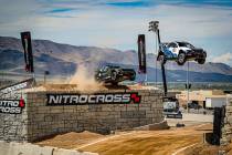 Drivers participate in a Nitrocross race. The Nitrocross 2023-24 series finale is scheduled to ...