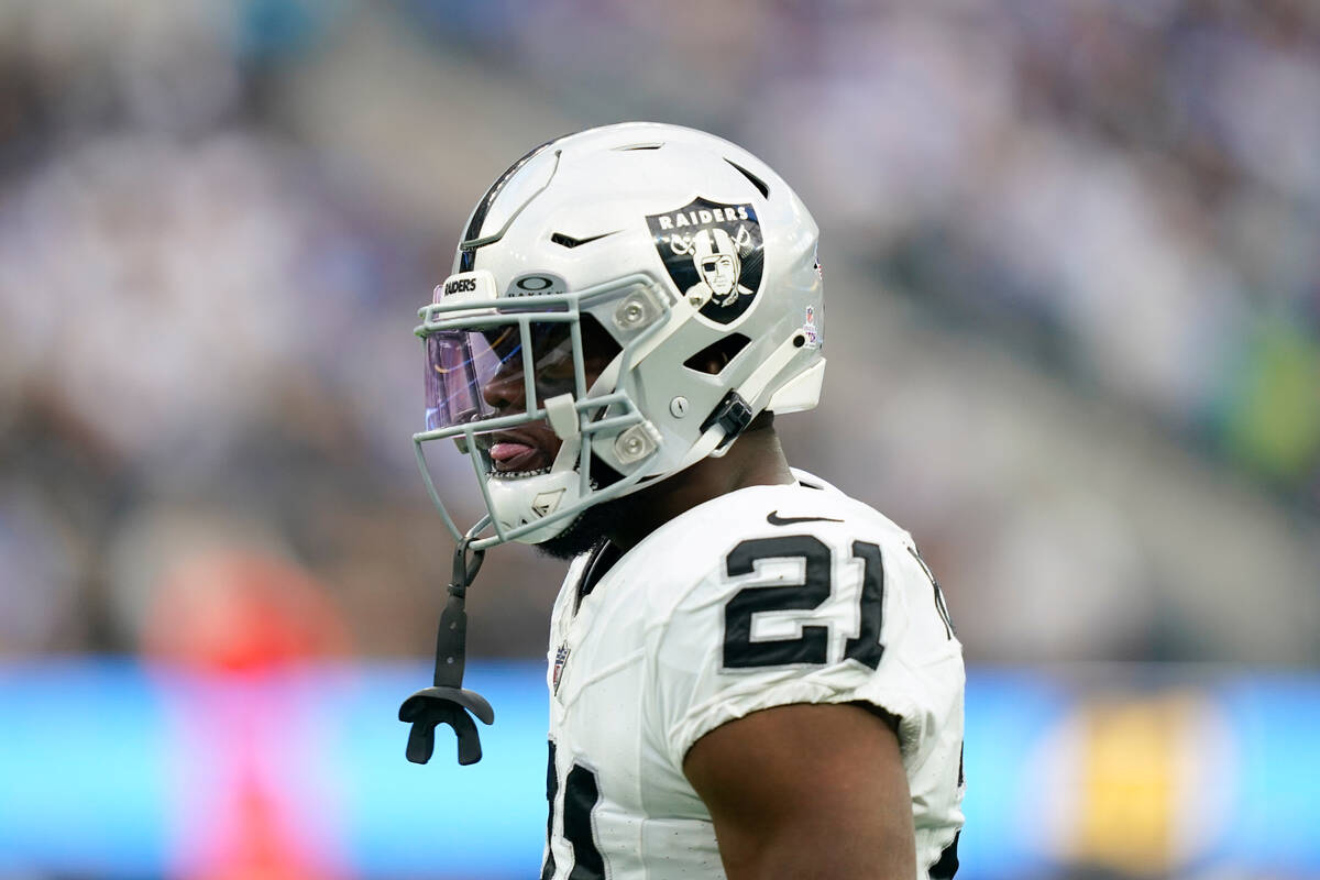 Las Vegas Raiders cornerback Amik Robertson prepares for the snap during the first half of an N ...