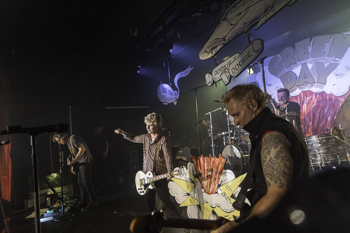 Green Day performs at Fremont County Club in downtown Las Vegas on Thursday, Oct. 19, 2023. (Gr ...